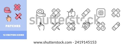 Patches icon set. Adhesive bandage icons. Linear style