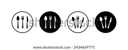 Cutlery icon set. Linear and silhouette style. Vector icons