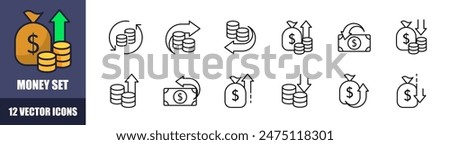 Money set icons. Coins icons. Linear style. Vector icons.