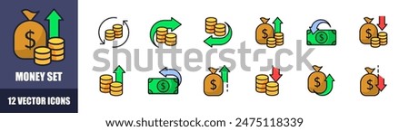 Money set icons. Coins icons. Flat style. Vector icons.