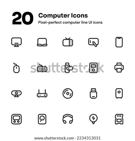 Computer pixel-perfect line icons suitable for website and mobile apps design