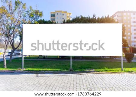 Image, Stock Photo Election poster, billboard for election advertising on the street framed by trees. Inscription