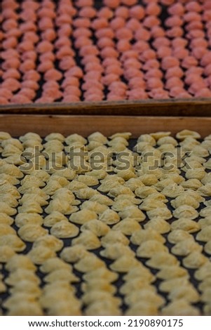 Similar – Image, Stock Photo South italian  pasta orecchiette with tomato sauce and cacioricotta cheese