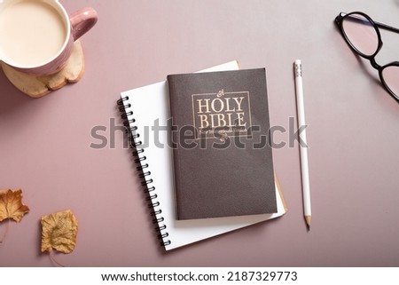 Similar – Image, Stock Photo closed notebook and wooden blue pencil