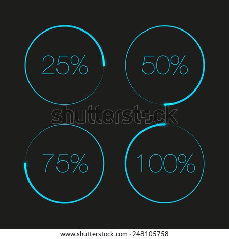 Blue round progress bars. Progress bar elements. Progress bar vector. Progress bar interface. Progress bar minimalistic. Progress bar web elements. Round progress bar. Interface element. Percent bar