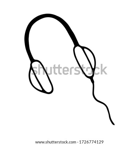 Doodle headphones in musical set. Hand drawn vector illustration for cards, posters, stickers and professional design.