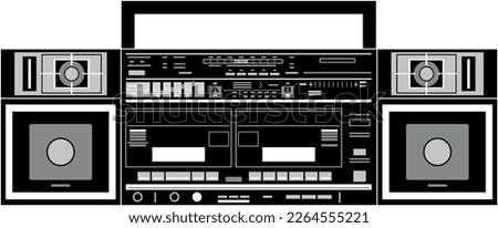 Vector image of a classic Boombox or Ghetto Blaster in black and white