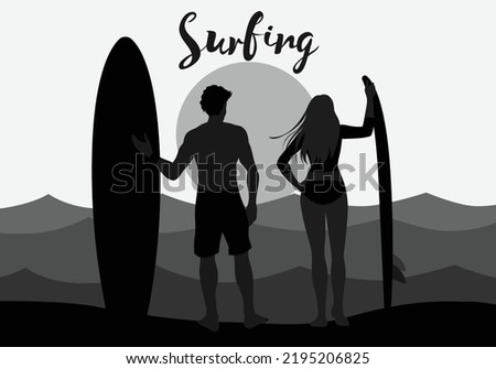 Similar – Image, Stock Photo Female surfer standing at the beach with surfboard