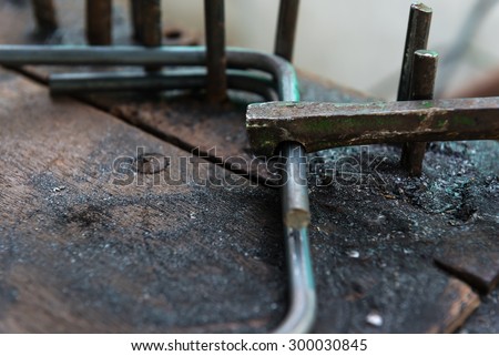 Steel bar bending on table