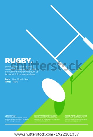Rugby League and Union. Game or Practice Poster, Dramatic Angle. Ball and Post Shadow on the floor in Stadium. Close up. Flat, Simple, Retro style - Vector