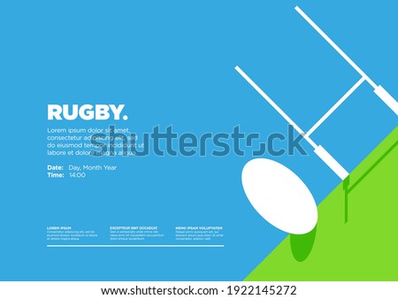 Rugby League and Union Landscape. Game or Practice Poster Landing Page, Dramatic Angle. Ball and Post Shadow on floor in Stadium. Close up. Flat, Simple, Retro style - Vector
