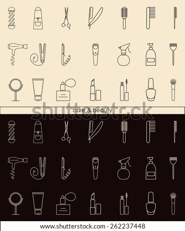 Care&Beauty linear icons for barber shop or beauty salon. Vector illustration