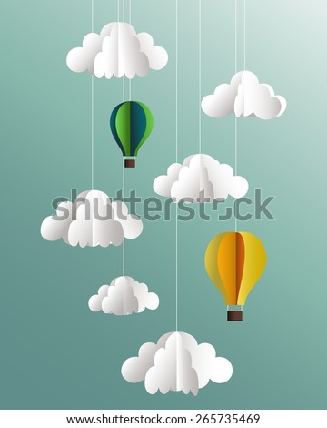 Vector paper clouds and balloons