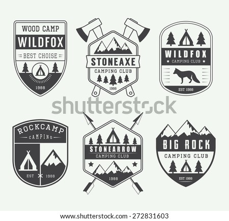 Set of vintage camping labels, badges and logos