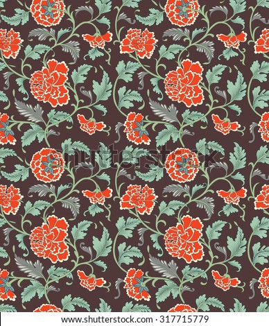 Chinese background with flowers. Seamless ornamental antique pattern.