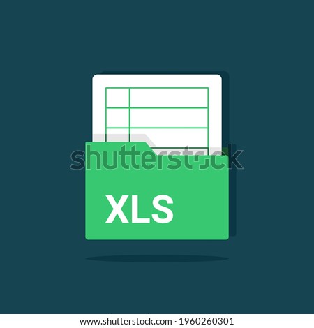vector of XLS combine with folder icon. flat spreadsheet icon. XLSX file format icon with potrait design. XLS symbol ,or spreadsheet flat.
