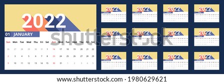 vector of calendar 2022. 2022 calender with retro design. desk calendar with sunday as weekend. week start on sunday. set of 12 month template. good for planner, daily log, schedule, organizer ,etc.