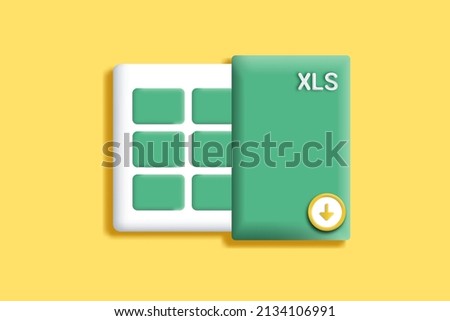 Vector of 3d download spreadsheet icon. XLS, or XLSX file format icon with landscape design. 