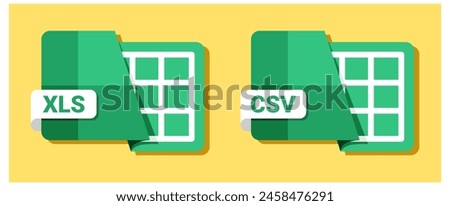 XLS file format icon and CSV file format icon. spreadsheet file format icon. Spreadsheet icon with landscape design. spreadsheet symbol combine with table symbol.