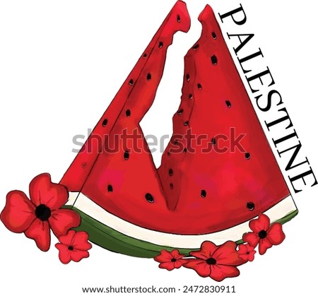 Free Palestine, free Gaza T-shirt print, Palestine map, Watermelon Palestine vector illustration