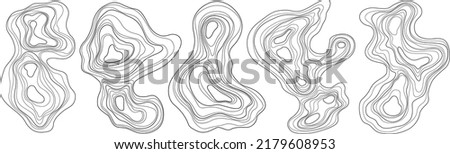 Set of abstract tree rings. Vector topographic map design elements. Contour map concept. Thin wavy lines.