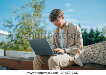 Similar – Image, Stock Photo Man sitting on his pretty motorcycle