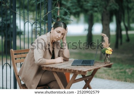 Similar – Image, Stock Photo Laptop on terrace table in front of flowers