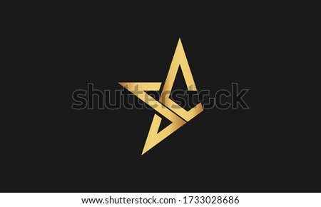 S , C , CS , SC Letter with Star Logo Template vector icon illustration design. Modern Star logo in elegant style with Black Background