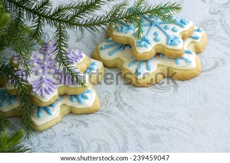 Frosted blue and white  sugar cookies; Christmas Snowflakes cookies