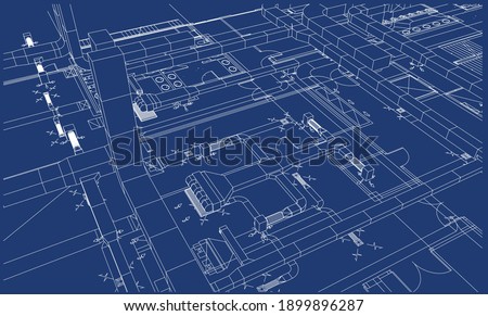 Architectural BIM ventilation design 3d illustration blueprint 