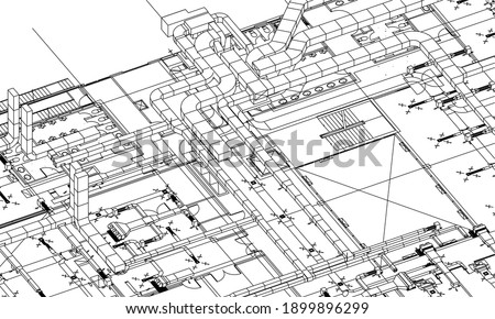 Architectural BIM ventilation design 3d illustration 