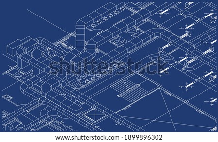 Architectural BIM air ducts design 3d illustration blueprint 