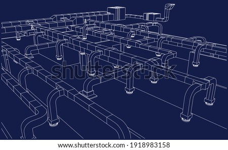 Architectural BIM air ducts 3d illustration blueprint 