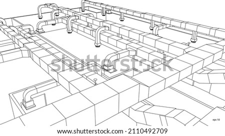 Architectural BIM ducts design 3d vector illustration perspective