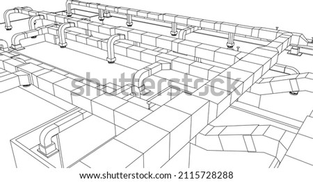 BIM Architectural air ducts perspective design 3d vector illustration