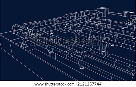 Perspective Airducts BIM design vector 3d illustration eps 10 blueprint