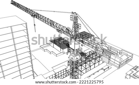 under construction site civil engineering with tower crane 3D illustration