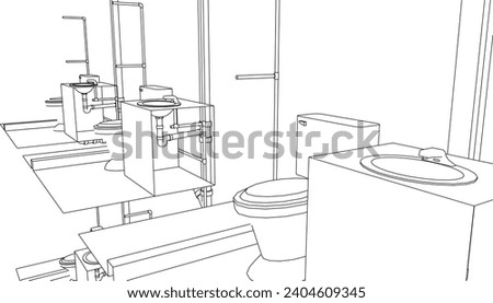 toilet plumbing system line drawing 3d illustration vector