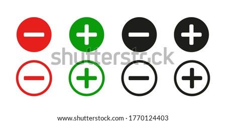 Plus and minus sign . Vector icon on white background.Red and green sign .   Set ,plus and minus sign. 10 eps