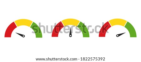 Color speedometer icons. Set of colorful speedometers. Vector illustration on white background . Flat collection of  tachometers. 10 eps