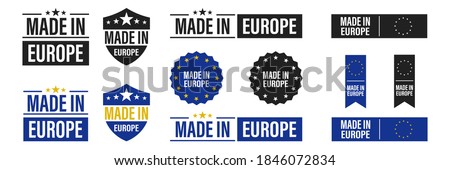Made in Europe label set . Collection of flat isolated baner made in EU. Vector icon on white background . 10 eps