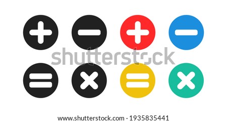 Calculator key , vector illustration isolated on white background.   Set of mathematical symbols. Plus, minus, equal sign . 10 eps