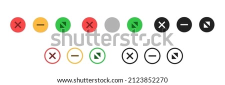 Multicolor web buttons. Maximize and minimize round buttons . Vector isolated window browser icon. Close window, colorful symbol. 10 eps