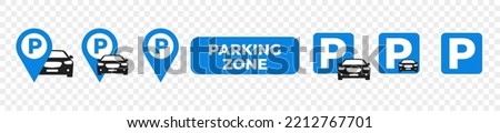 Car Parking Icon .Map parking pointer. Set of parking and traffic signs isolated on transparent background. Blue sign . Vector illustration. 10 eps