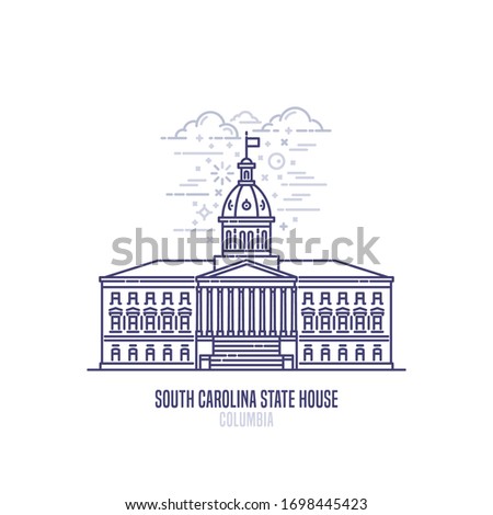 South Carolina State House located in Columbia, South Carolina. The seat of government for the U.S. state of South Carolina. The great example of Greek Revival architecture. vector linear style icon