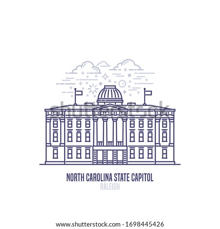 North Carolina State Capitol located in Raleigh, North Carolina. The seat of government for the U.S. state of North Carolina. The great example of Greek Revival architecture. vector linear style icon