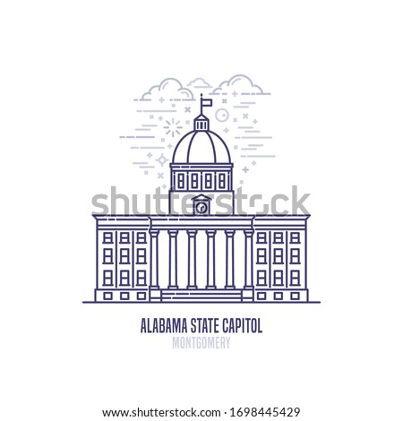 Alabama State Capitol located in Montgomery, Alabama. The seat of government for the U.S. state of Alabama. The great example of Greek Revival architecture. City sight vector icon in linear style