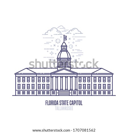 Florida State Capitol located in  Tallahassee city. The seat of government for the U.S. state of Florida . The great example of Classical Revival style architecture. City sight linear vector icon