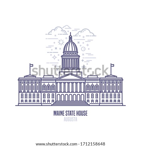 Maine State House located in the city of Augusta. The state capitol building and government of U.S. state Maine . The great example of Federal architecture style. City sight linear vector icon