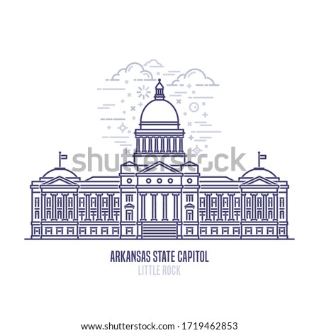 Arkansas State Capitol located in Little Rock . The state capitol building and government of U.S. state Arkansas . The great example of Classical Revival style. City sight linear vector icon